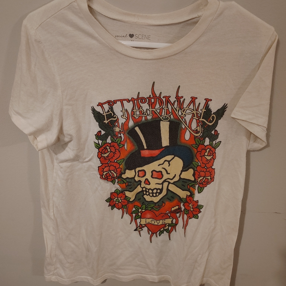 White Graphic Tee with Skull Design